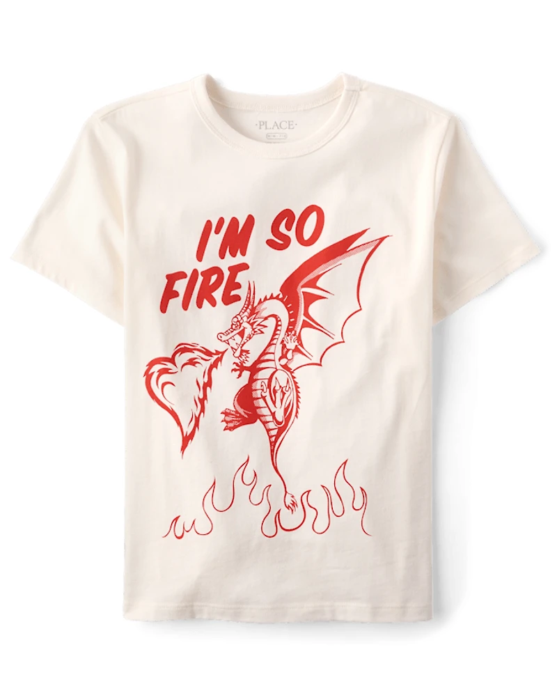 Boys Valentine's Day I'm So Fire Dragon Graphic Tee
