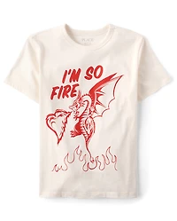 Boys Valentine's Day I'm So Fire Dragon Graphic Tee