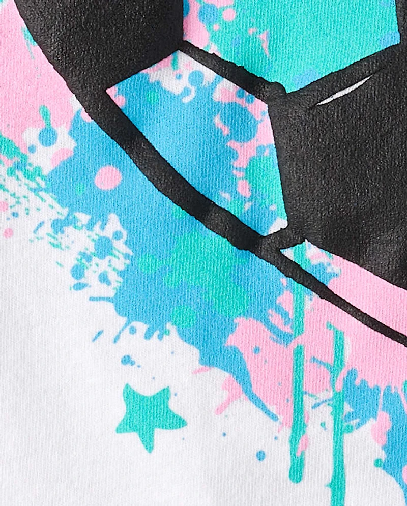 Girls Soccer Ball Heart Puff Print Graphic Tee