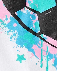 Girls Soccer Ball Heart Puff Print Graphic Tee