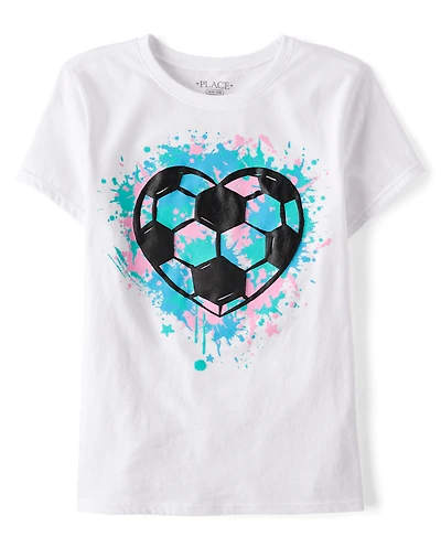 T-shirt graphique à imprimé ballon de football et cœur pour fille