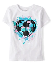 T-shirt graphique à imprimé ballon de football et cœur pour fille