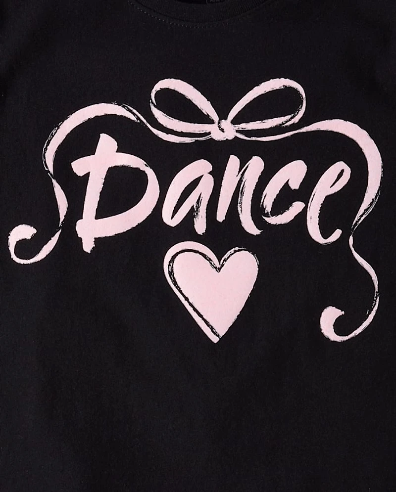 Girls Dance Ribbon Puff Print Graphic Tee
