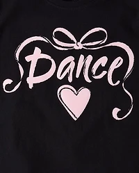 Girls Dance Ribbon Puff Print Graphic Tee