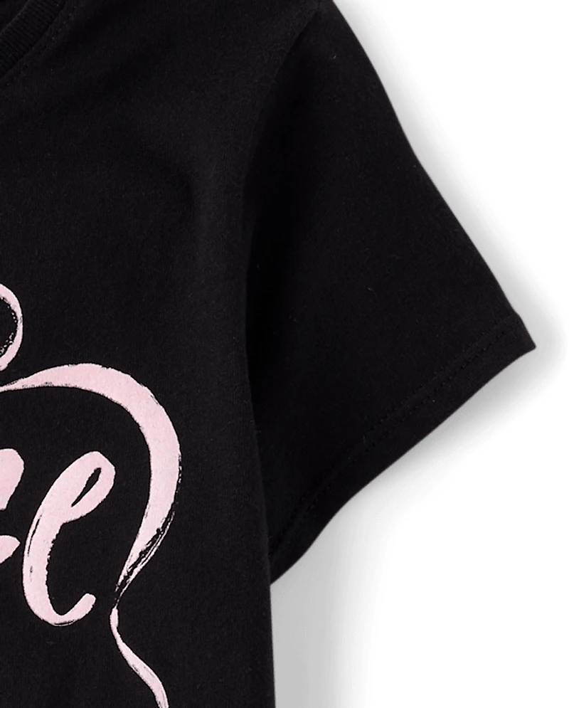 Girls Dance Ribbon Puff Print Graphic Tee