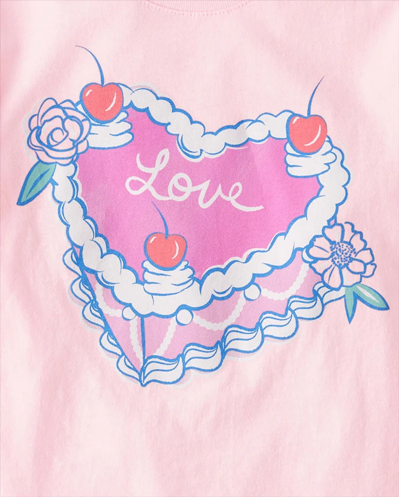 Girls Sweet Heart Cake Graphic Tee