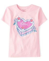 Girls Sweet Heart Cake Graphic Tee