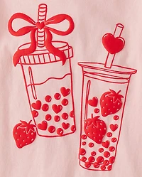 Girls Valentine's Day Boba Love Graphic Tee