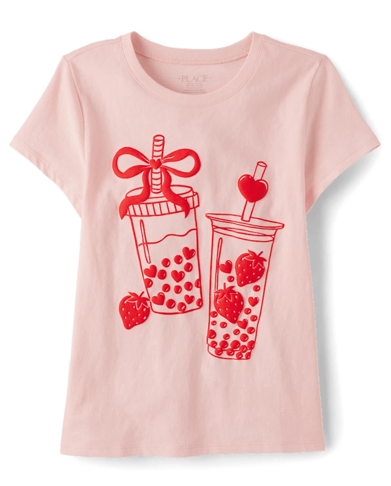 Girls Valentine's Day Boba Love Graphic Tee