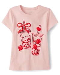 Girls Valentine's Day Boba Love Graphic Tee