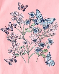 Girls Butterfly Flowers Graphic Tee