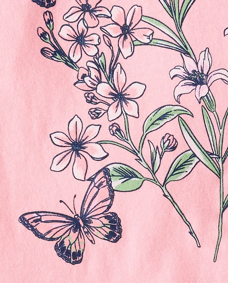 Girls Butterfly Flowers Graphic Tee