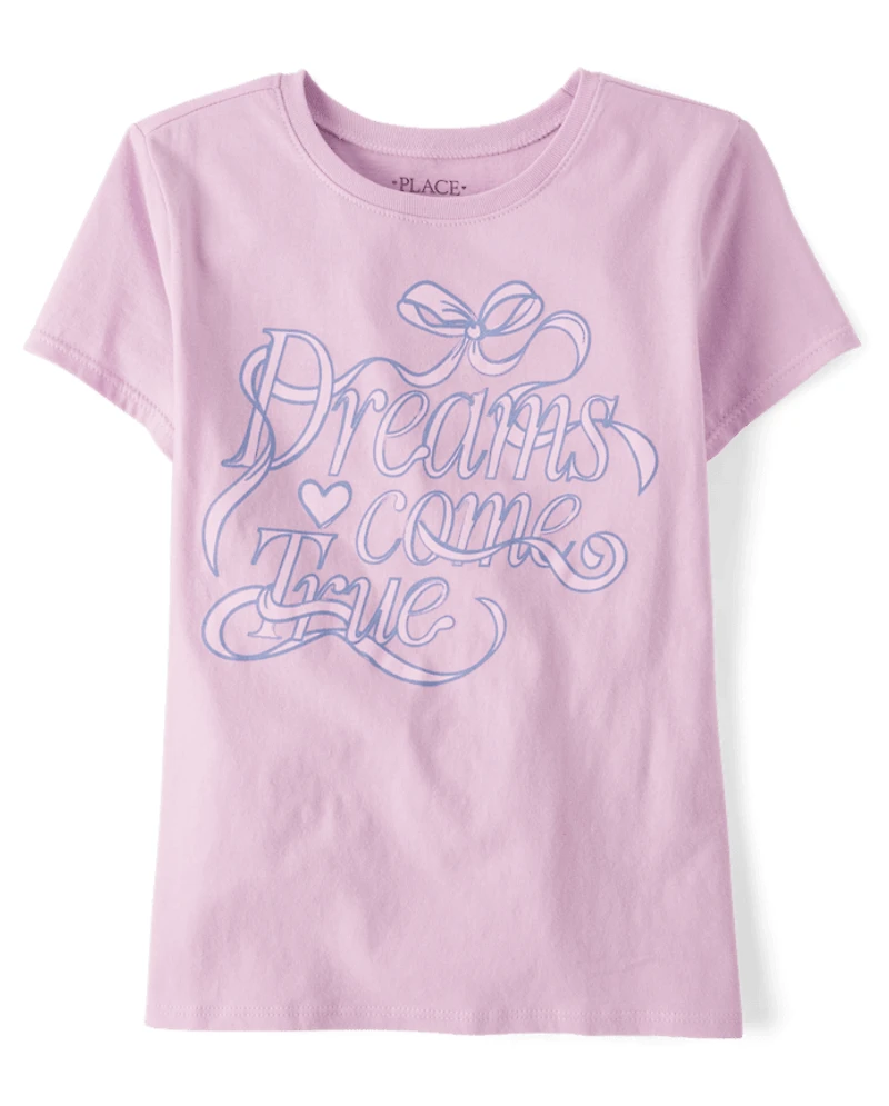 Girls Dreams Come True Ribbon Graphic Tee