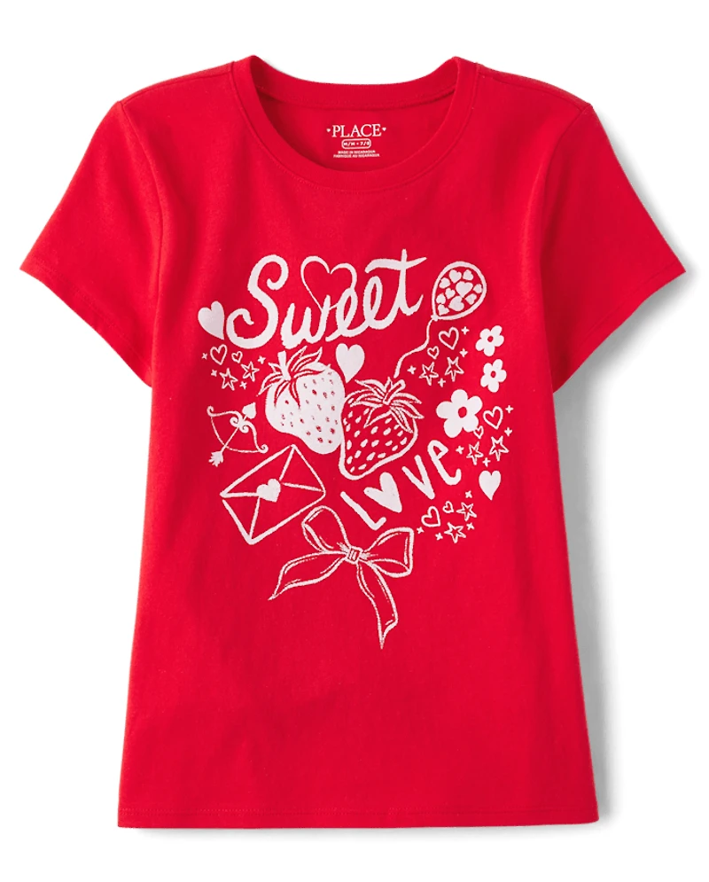 T-shirt graphique Sweet Doodles pour la Saint-Valentin filles