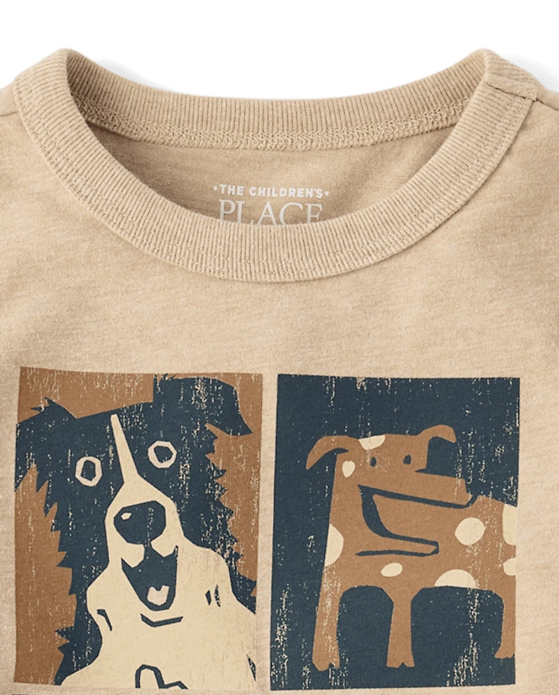 T-shirt graphique à motifs de visages chien pour bébés et tout-petits garçons