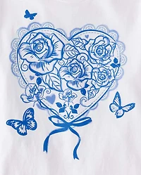 Girls Flower Heart Graphic Tee