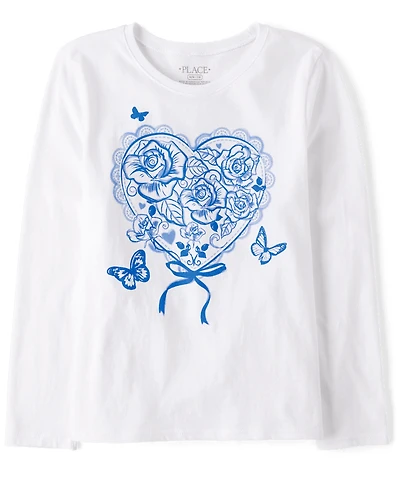 Girls Flower Heart Graphic Tee