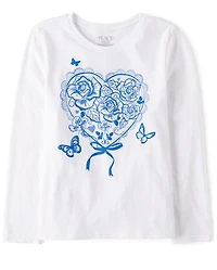 Girls Flower Heart Graphic Tee