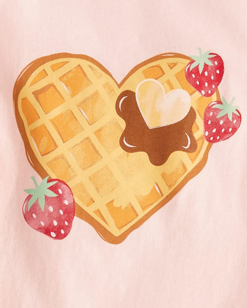 Girls Strawberry Heart Waffle Graphic Tee