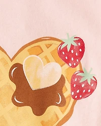 Girls Strawberry Heart Waffle Graphic Tee