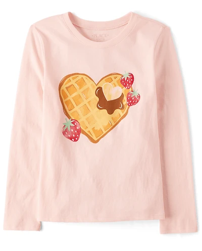 Girls Strawberry Heart Waffle Graphic Tee