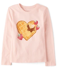 Girls Strawberry Heart Waffle Graphic Tee