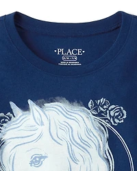 T-shirt graphique à fleurs et chevaux pour filles