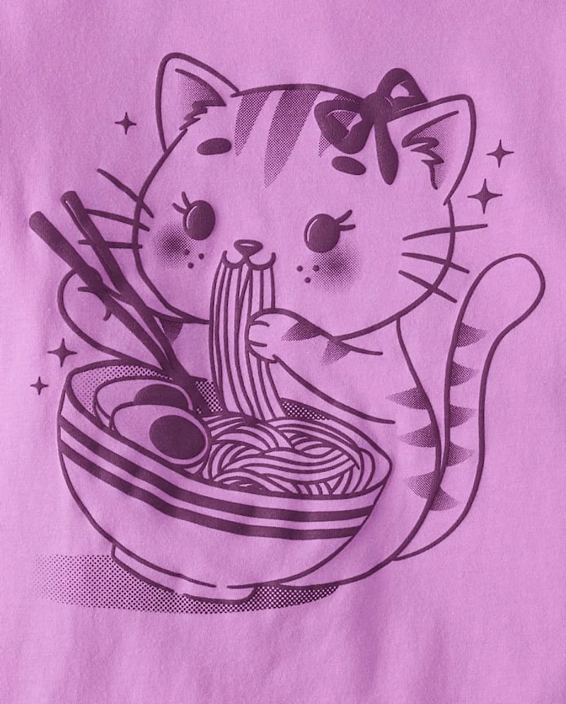 Girls Cat Ramen Graphic Tee