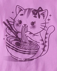 Girls Cat Ramen Graphic Tee
