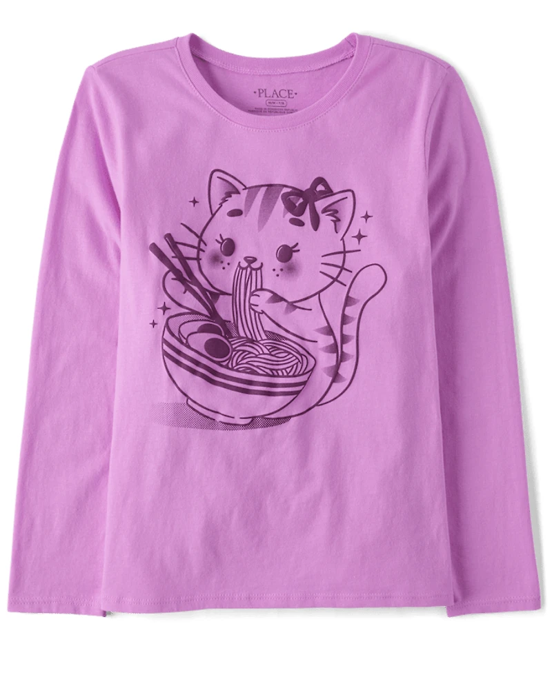 Girls Cat Ramen Graphic Tee