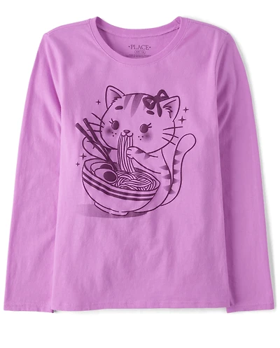 Girls Cat Ramen Graphic Tee