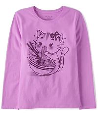 Girls Cat Ramen Graphic Tee
