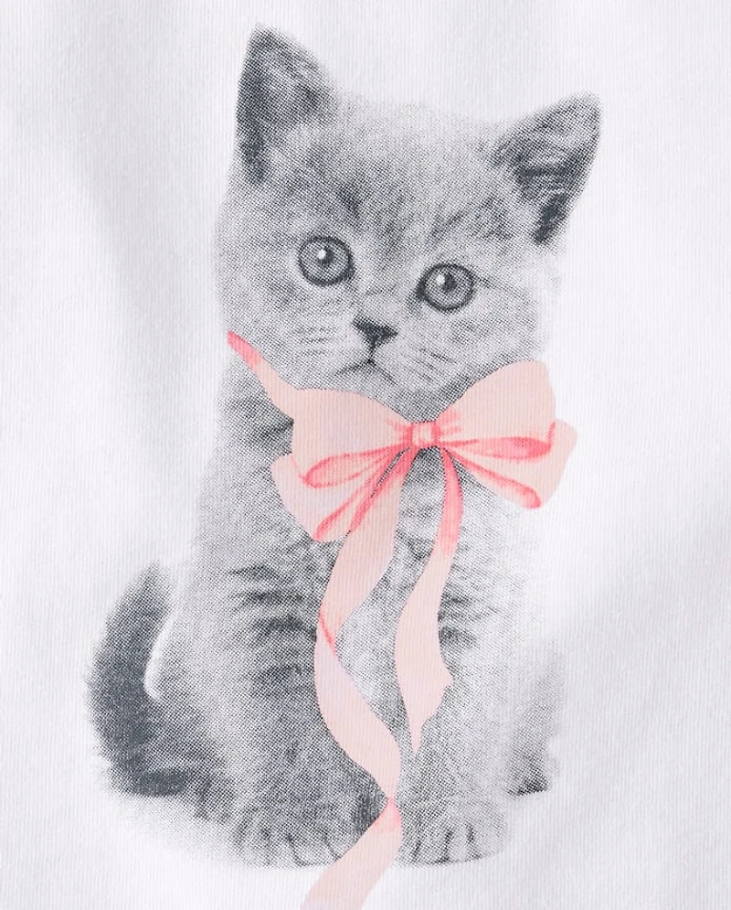 Girls Cat Bow Graphic Baby Tee