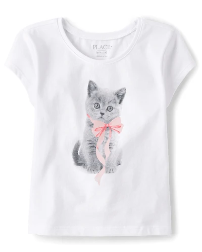 Girls Cat Bow Graphic Baby Tee