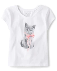 Girls Cat Bow Graphic Baby Tee