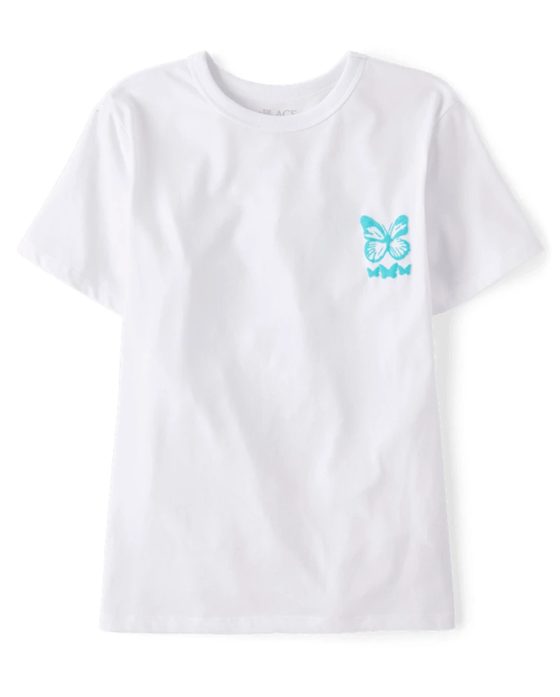 Girls Dreamer Butterfly Puff Print Front And Back Oversized Graphic Tee