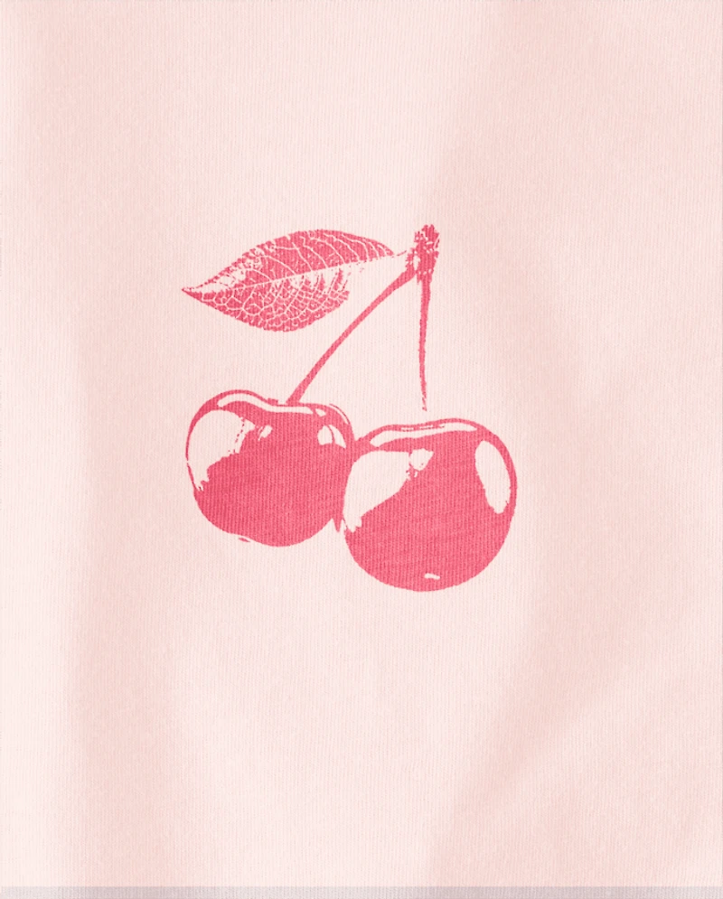 Girls Cherry Front And Back Oversized Graphic Tee