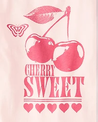 Girls Cherry Front And Back Oversized Graphic Tee