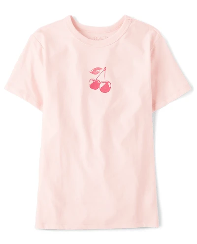 Girls Cherry Front And Back Oversized Graphic Tee