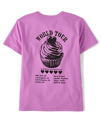 Girls Cupcake World Tour Front And Back Oversized Graphic Tee