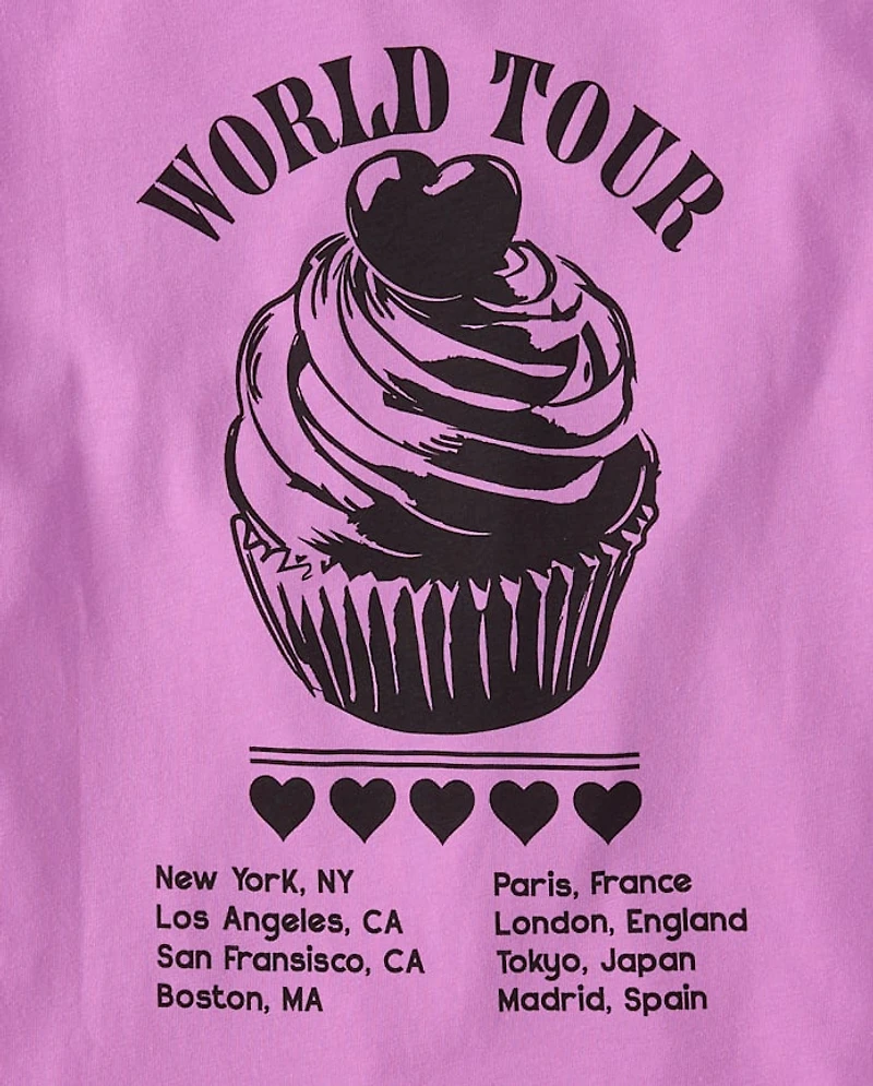 Girls Cupcake World Tour Front And Back Oversized Graphic Tee