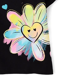 T-shirt graphique à motif cœur et fleurs pour bébés petites filles