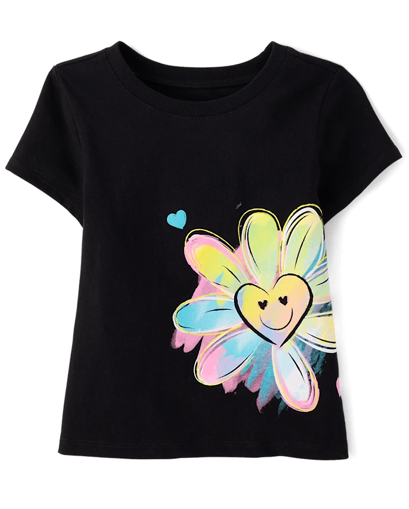 Baby And Toddler Girls Flower Heart Graphic Tee