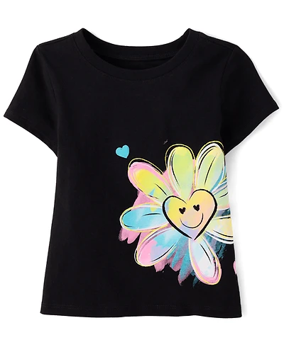 Baby And Toddler Girls Flower Heart Graphic Tee