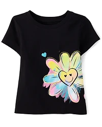 Baby And Toddler Girls Flower Heart Graphic Tee
