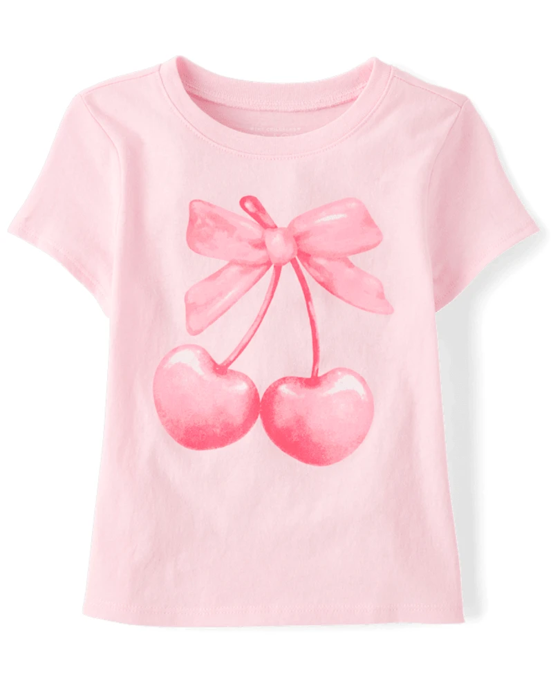 Baby And Toddler Girls Valentine's Day Bow Cherries Graphic Tee