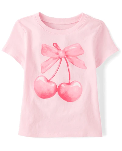 Baby And Toddler Girls Valentine's Day Bow Cherries Graphic Tee