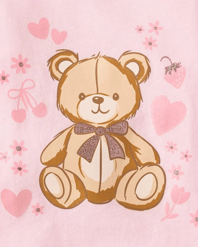 Baby And Toddler Girls Valentine's Day Teddy Bear Hearts Graphic Tee