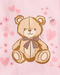 Baby And Toddler Girls Valentine's Day Teddy Bear Hearts Graphic Tee