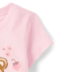 Baby And Toddler Girls Valentine's Day Teddy Bear Hearts Graphic Tee